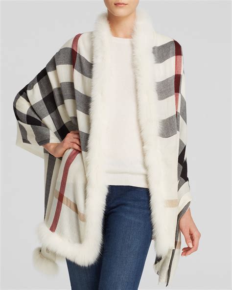 burberry fox fur trimmed cashmere poncho|Women’s Ponchos & Capes .